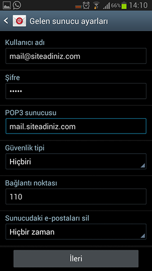 POP3 Kurulumu Android.4