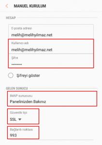 IMAP Android Kurulumu Adım4