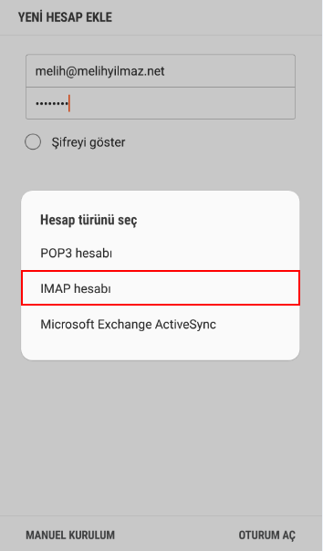 IMAP Android Kurulumu Adım3