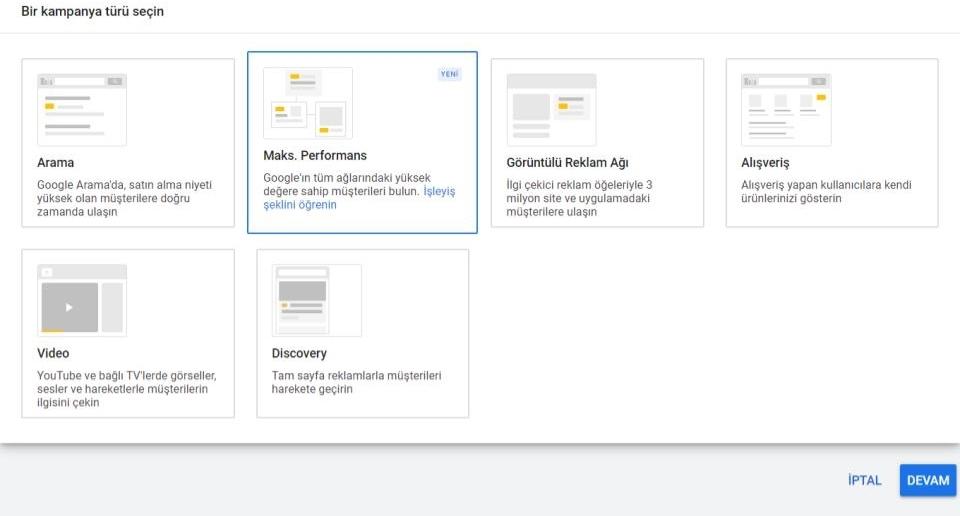 Google Ads Max Performance Kampanya Seçimi
